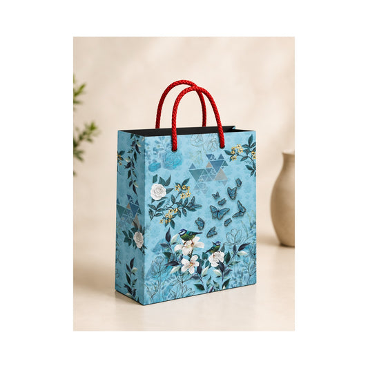 PB36- Blue Botanical Blossom Medium Paper Bag
