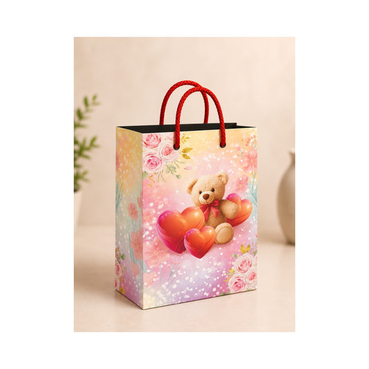PB38- Pink Pomegranate Floral Medium Paper Bag
