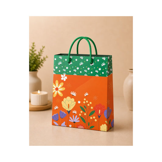 PB42- Orange Garden Floral Medium Paper Bag