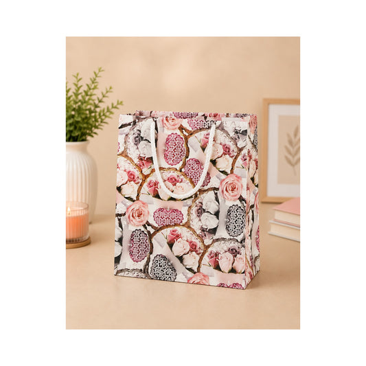 PB43- Pink Paisley Pattern Medium Paper Bag