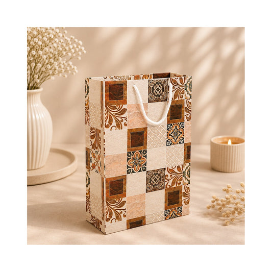 PB51- Gold and Brown Patchwork Medium Paper Bag