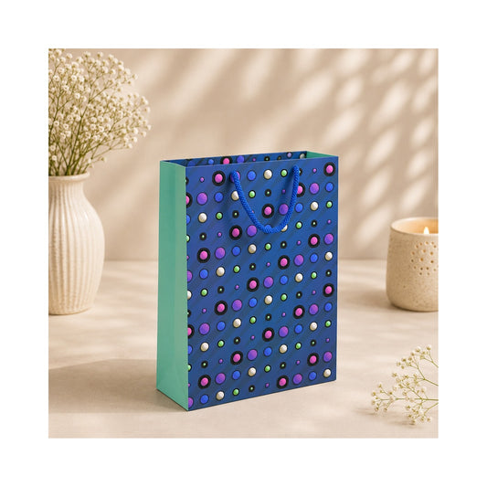 PB53- Blue Multicolour Dot Medium Paper Bag
