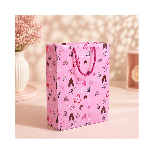 PB54- Pink Love Pattern Medium Paper Bag
