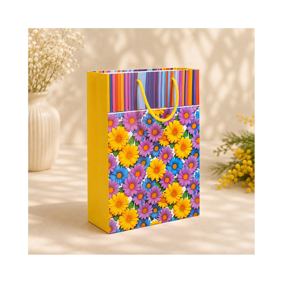 PB55- Colourful Daisy Garden Medium Paper Bag