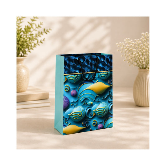 PB56- Blue Abstract Wave Medium Paper Bag