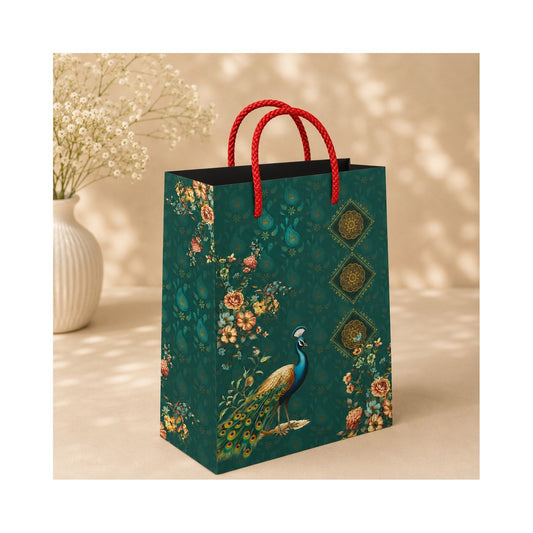 PB58- Emerald Peacock Medium Paper Bag