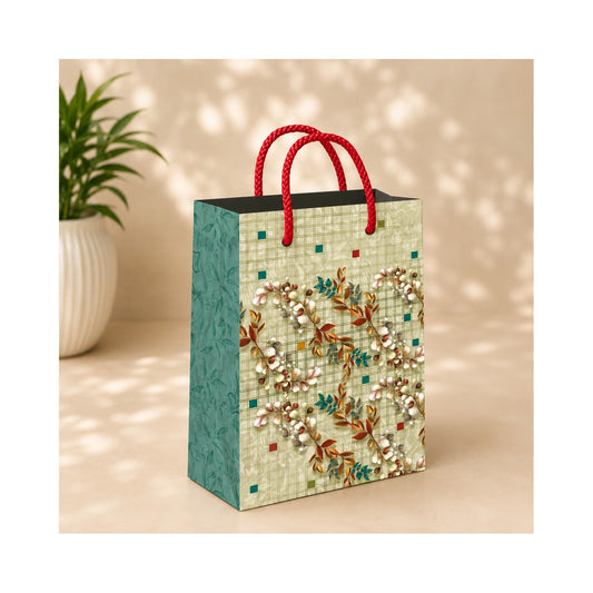 PB59- Mint Vintage Floral Medium Paper Bag