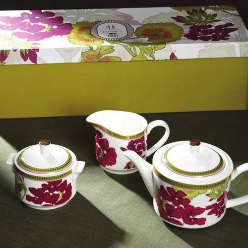 CD223-Pure Home & Living-Set of 3 Red & Green Rosabay Print Tea Set