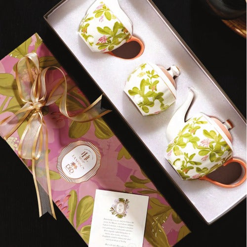 CD224-Pure Home & Living-Set of 3 Pink Printed Bone China Tea Set