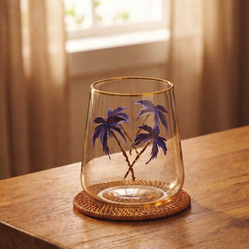 CD225-Pure Home & Living-Purple Palm Print Gold Rim and Amber Base Glass