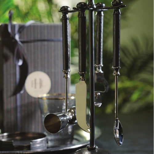 CD228-Pure Home & Living-Grey Matte Finish Hammered Metal Bar Tool Set with Base
