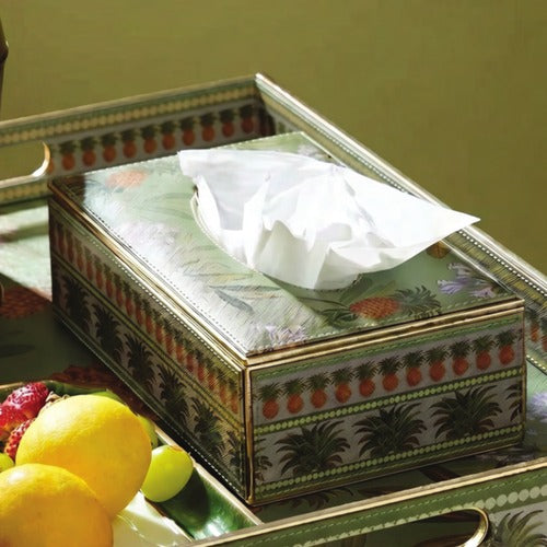 CD229-Pure Home & Living-Green Pineapple Print Plant Based Leather Tissue Box