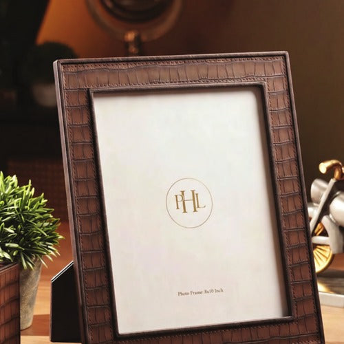 CD233-Pure Home & Living-Brown Croco Texture Plant Based Leather Photo Frame - Large