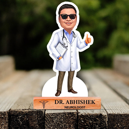 OE136 - Personalised Doctor Caricature Standee with Custom Name Wooden Base
