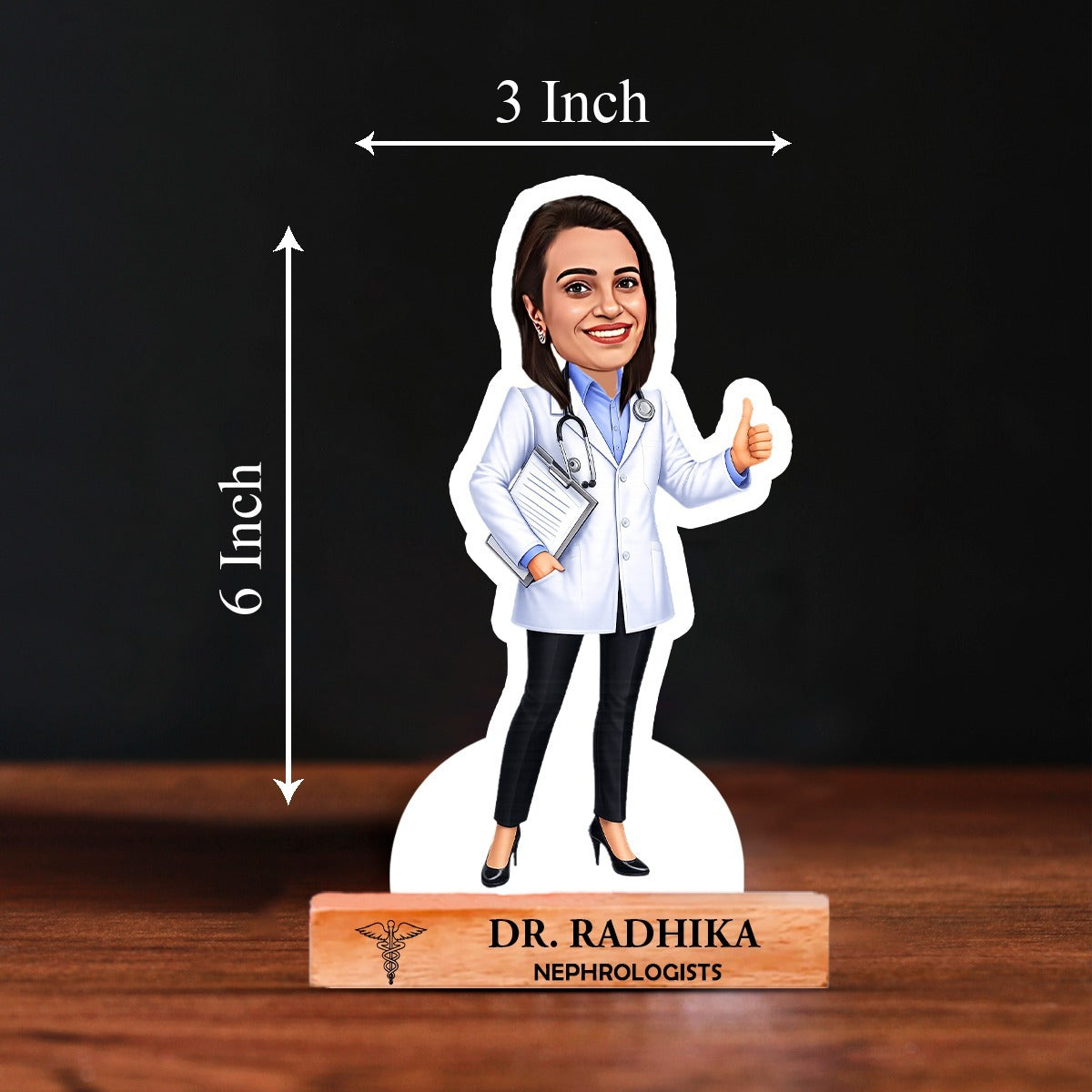 OE136 - Personalised Doctor Caricature Standee with Custom Name Wooden Base - Image 5