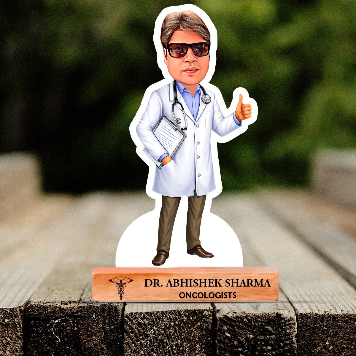 OE136 - Personalised Doctor Caricature Standee with Custom Name Wooden Base - Image 6