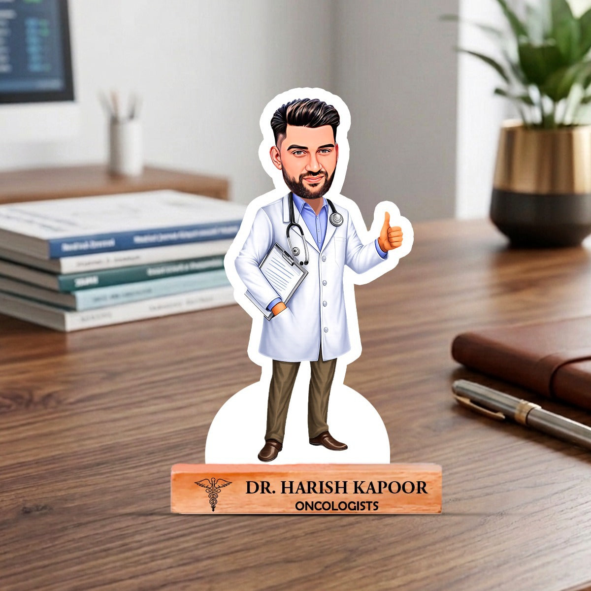 OE136 - Personalised Doctor Caricature Standee with Custom Name Wooden Base - Image 8