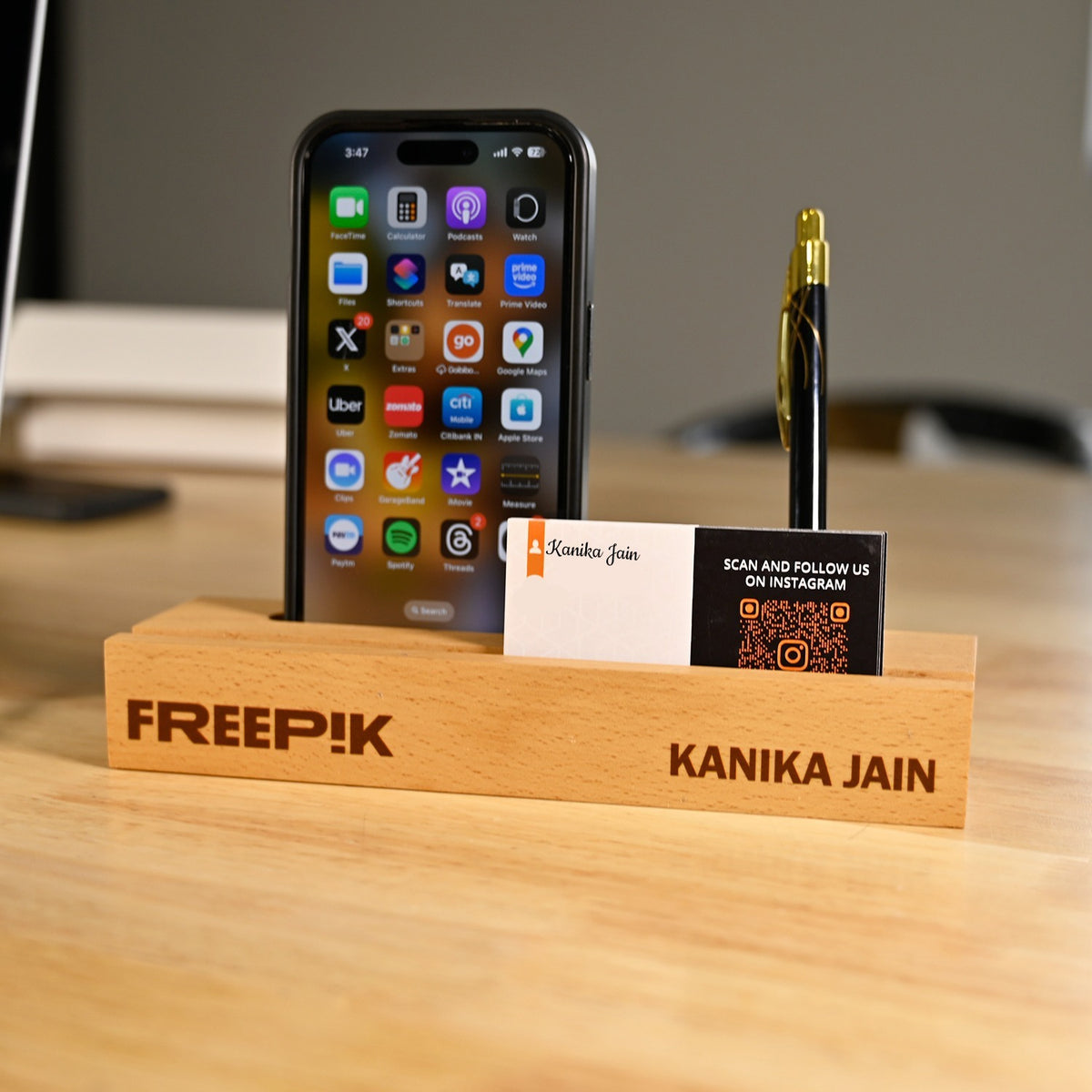 OE115 - Wooden 4-in-1 Personalised Office Desk Organiser