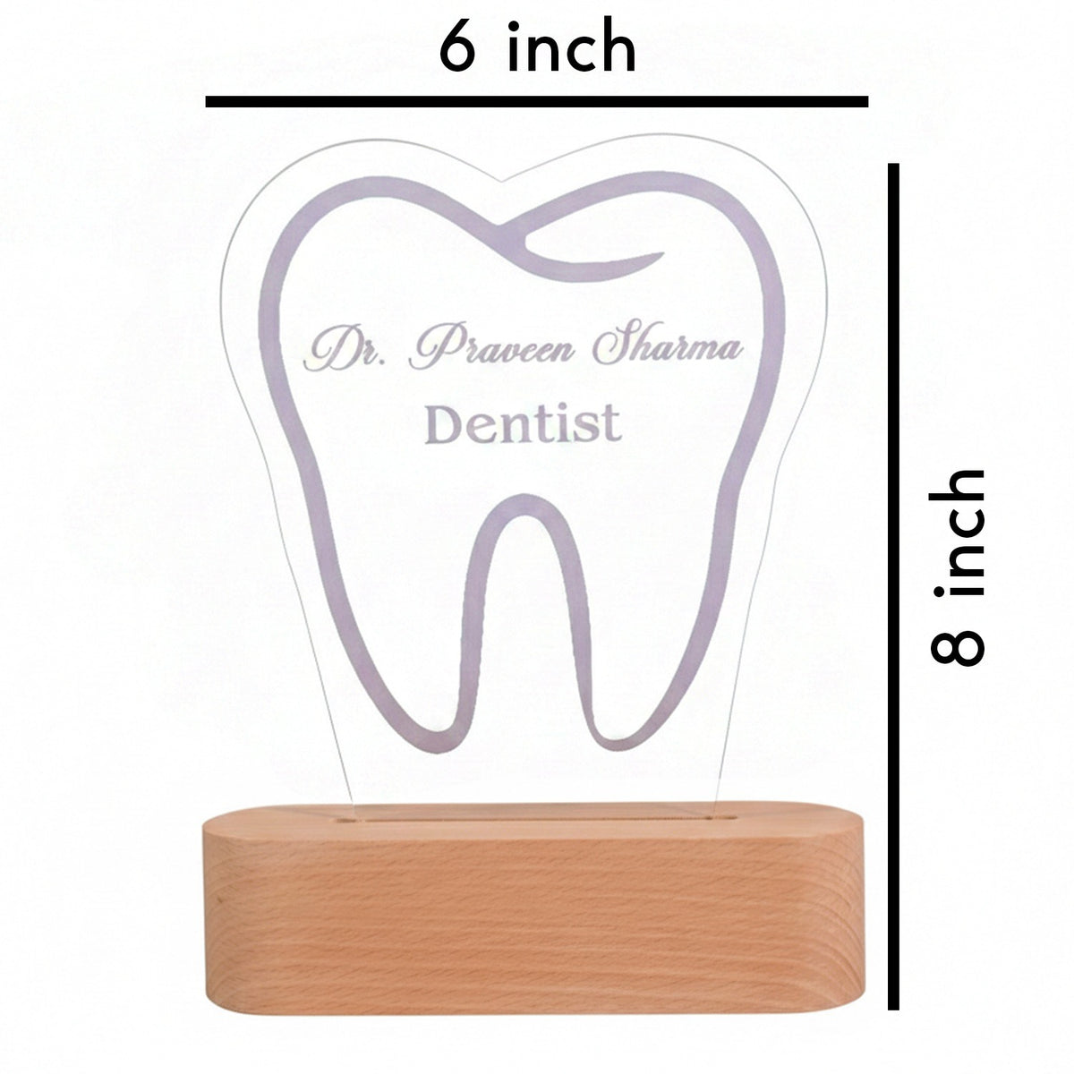 ED131 - Personalized Dentist Acrylic LED Desk Lamp with Wooden Base - Image 4