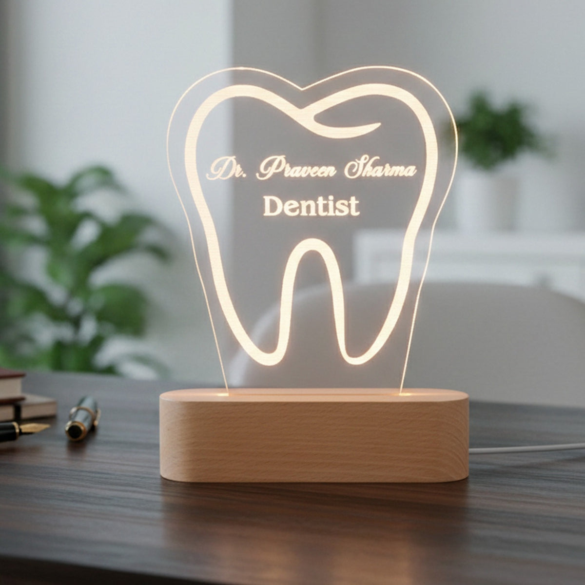 ED131 - Personalized Dentist Acrylic LED Desk Lamp with Wooden Base - Image 5