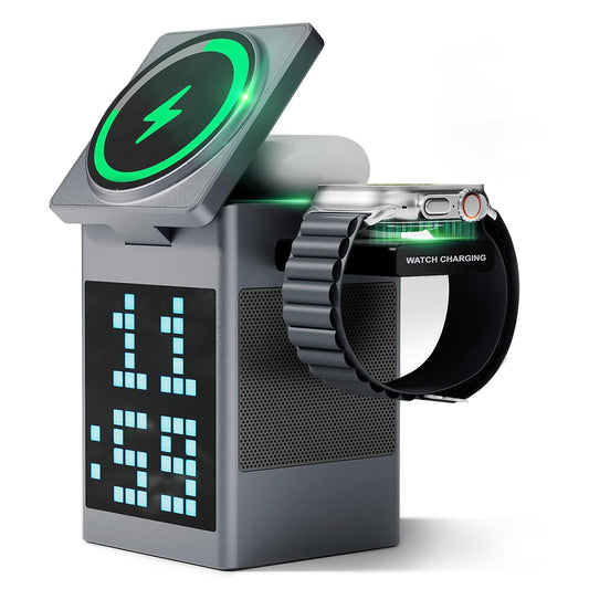 OG05- Pixel Dock 5-IN-1 Wireless Charger with Speaker and Clock