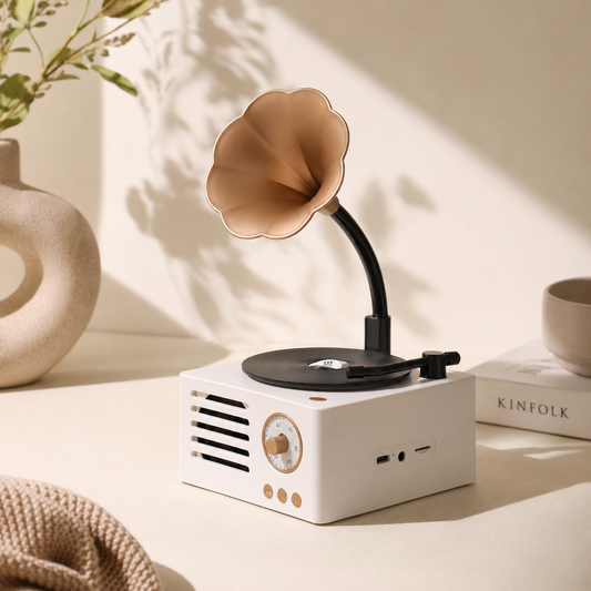 OG61- White Retro Gramophone Bluetooth Speaker