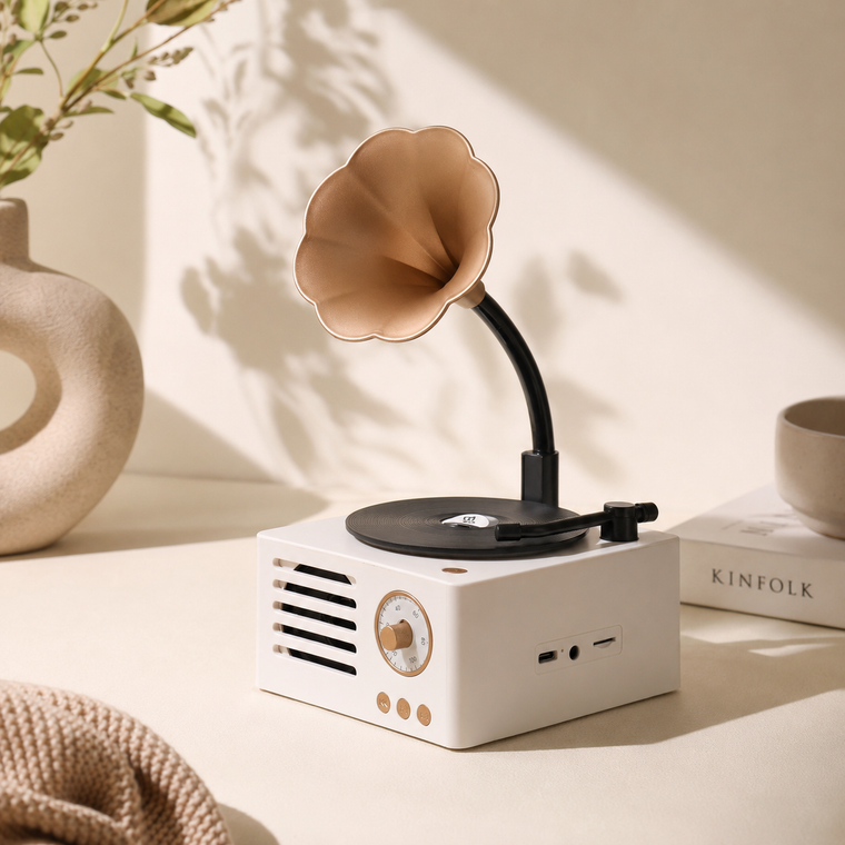 OG61- White Retro Gramophone Bluetooth Speaker