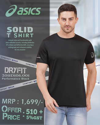 BST39- Asics Solid Round Neck T-Shirt