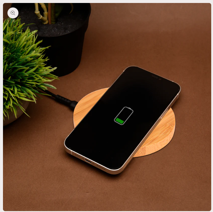ED155- Olive 15W Round Wireless Bamboo Charger