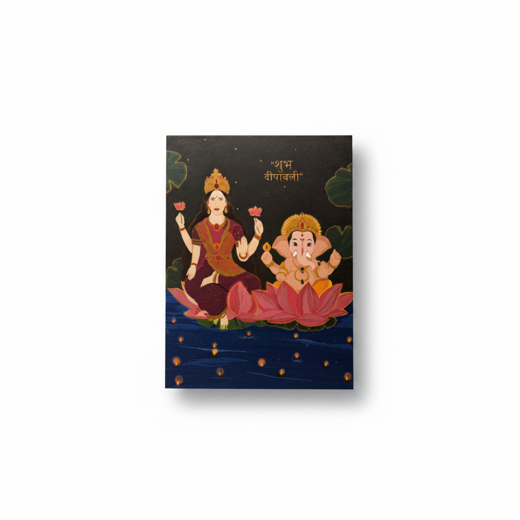 CD661 - Pankh Lakshmi ji and Ganesh ji Pooja Card Plus Frame