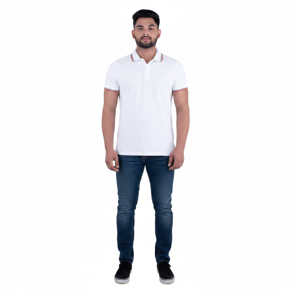 BST45- Benetton Tipping Cotton Polo T-Shirt