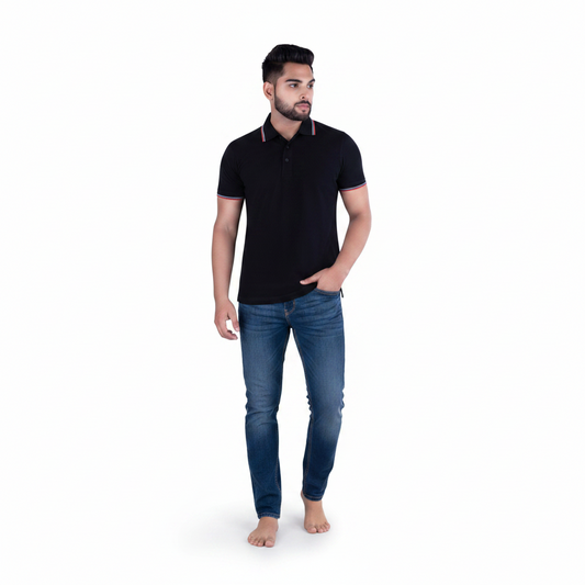 BST45- Benetton Tipping Cotton Polo T-Shirt