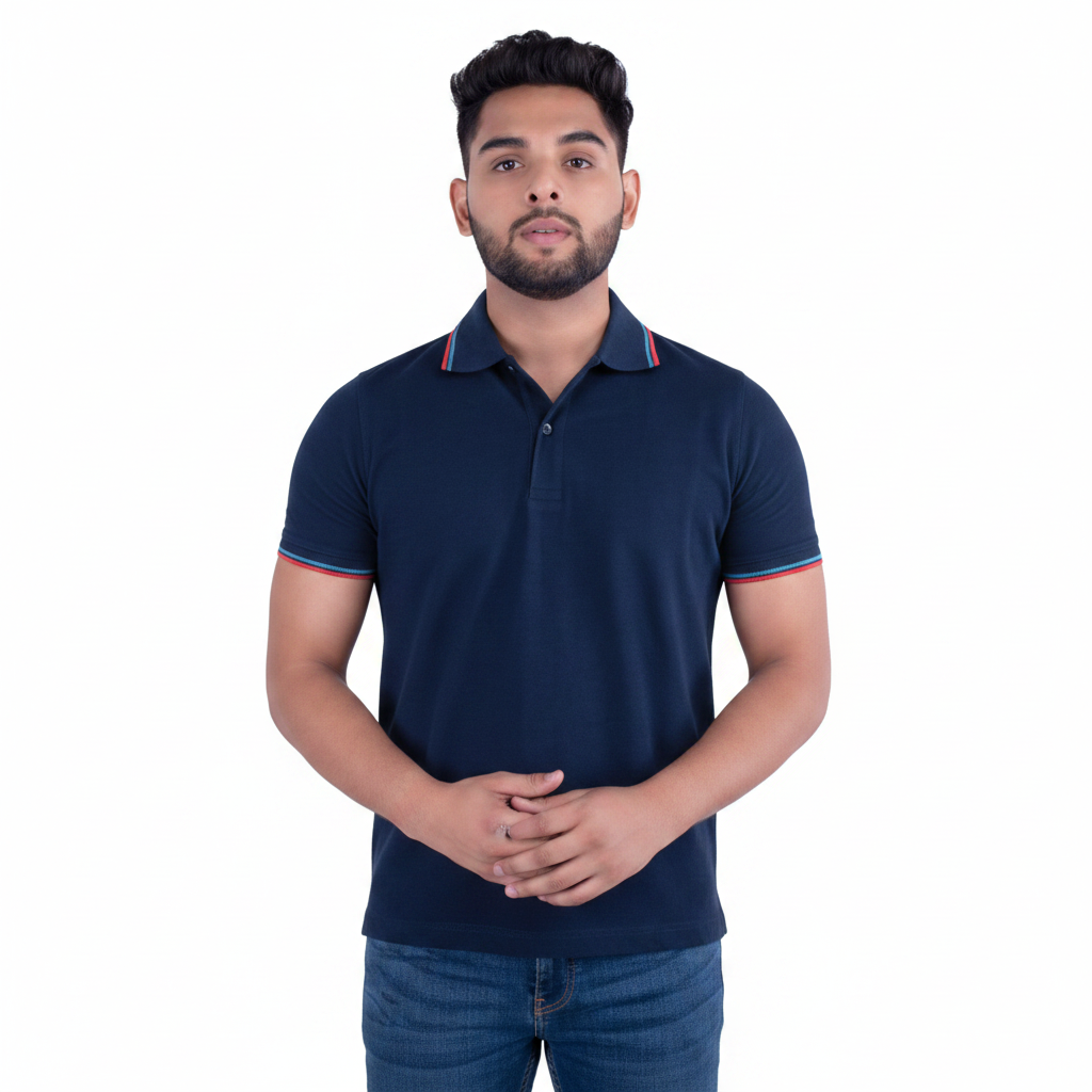 BST45- Benetton Tipping Cotton Polo T-Shirt