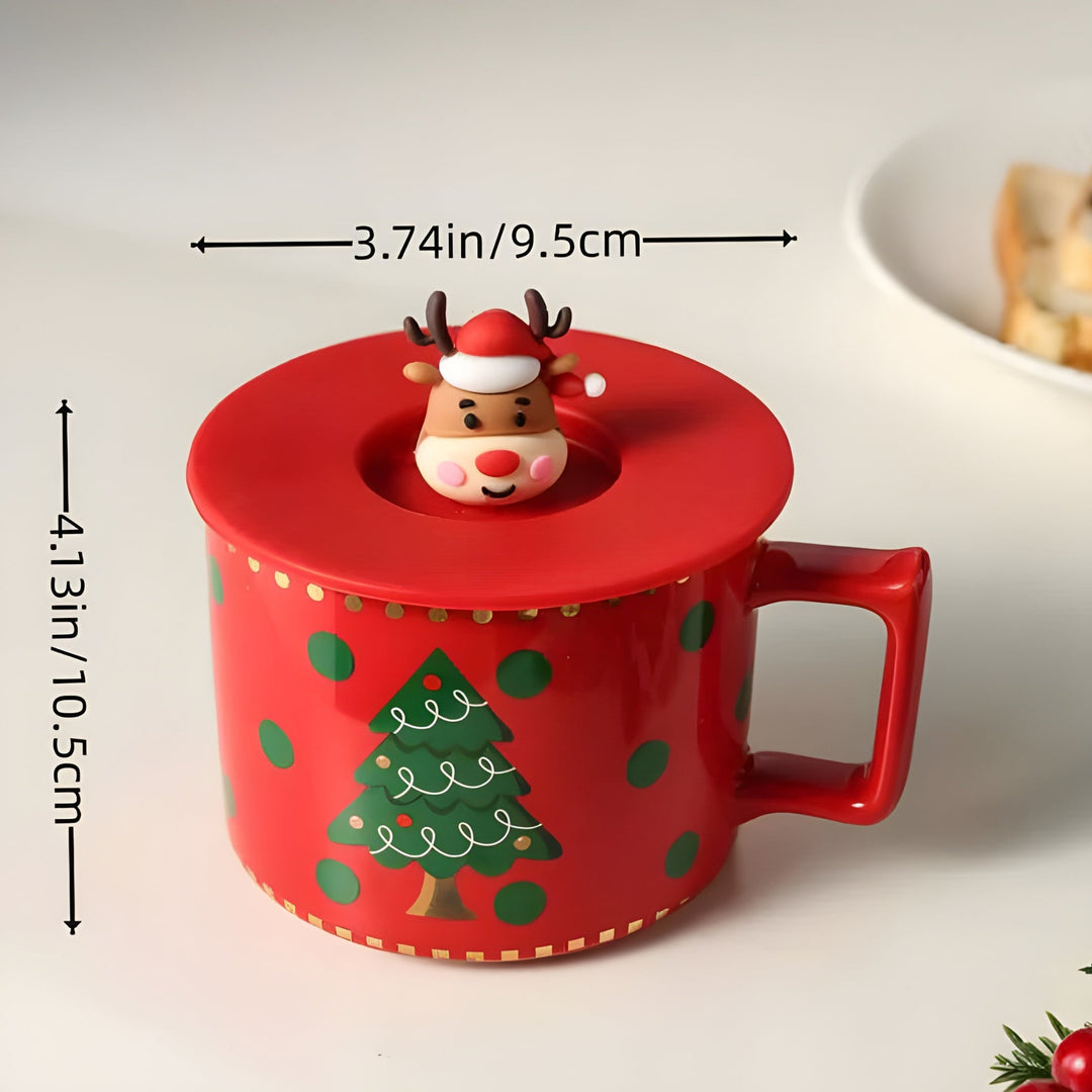 Christmas Ceramic Mug Set with 3D Lid