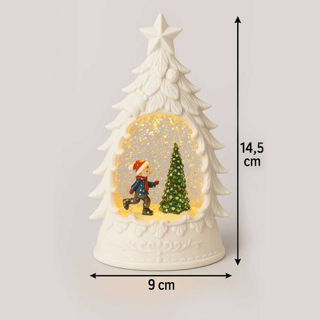 Tree Ceramic LED Snow Tree Light with Glitter & Warm Glow