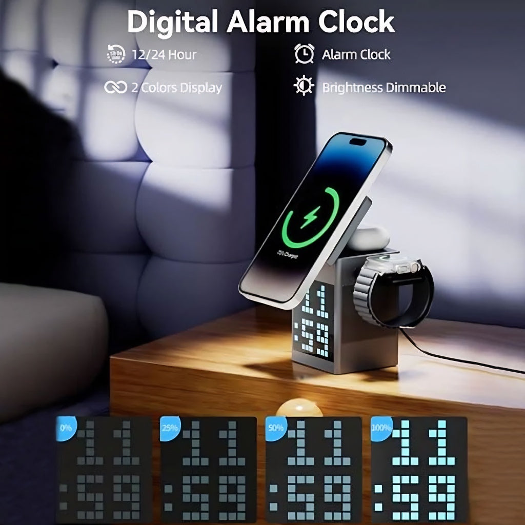 OG05- Pixel Dock 5-IN-1 Wireless Charger with Speaker and Clock