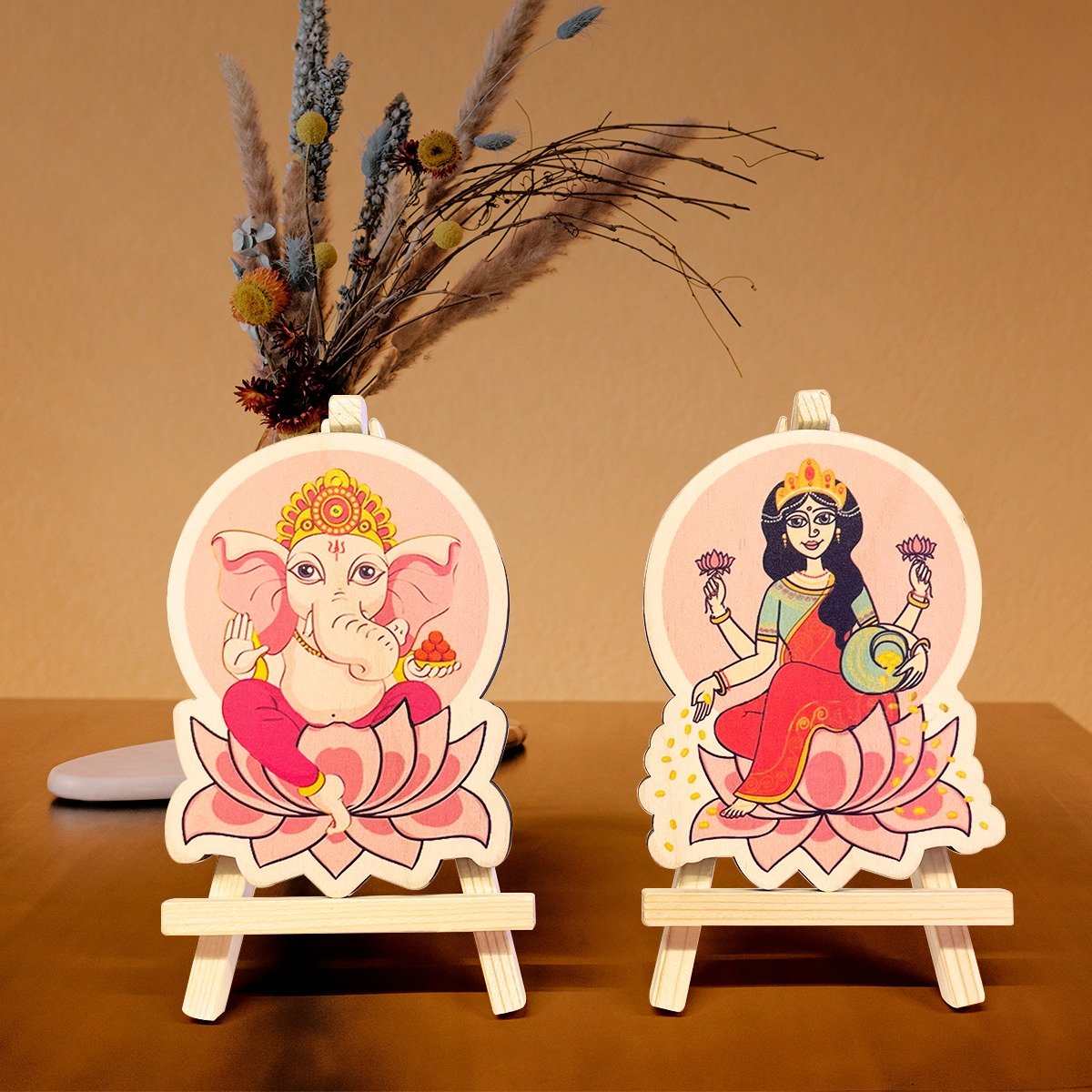 OE122 - Wooden Ganesh Laxmi idols with stand | Diwali Gifting - Image 2
