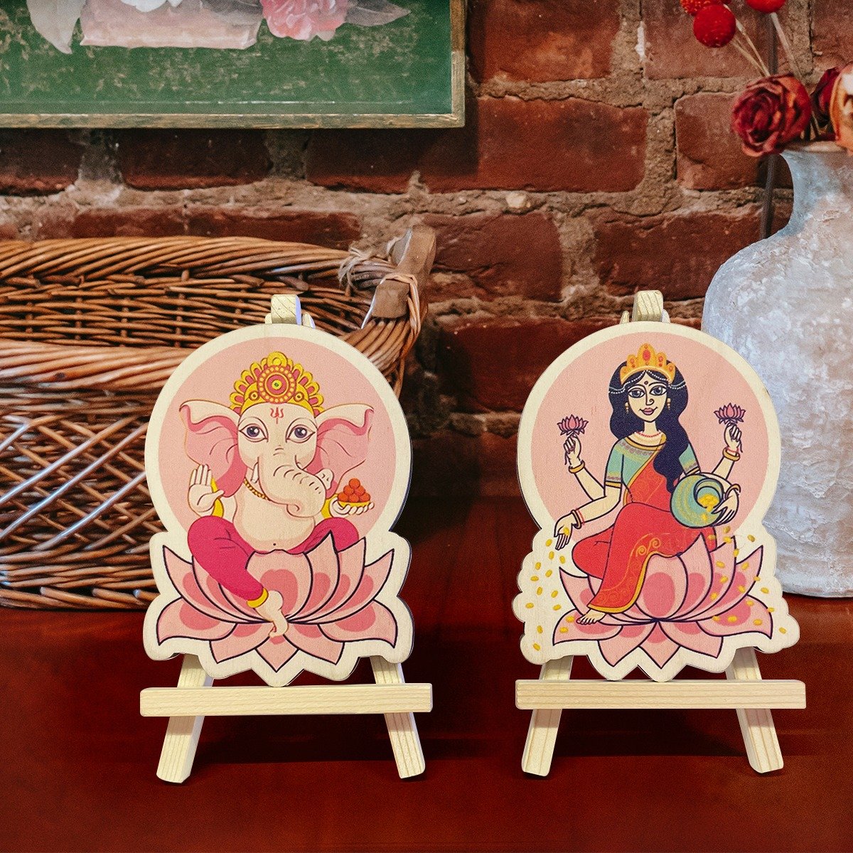 OE122 - Wooden Ganesh Laxmi idols with stand | Diwali Gifting - Image 3
