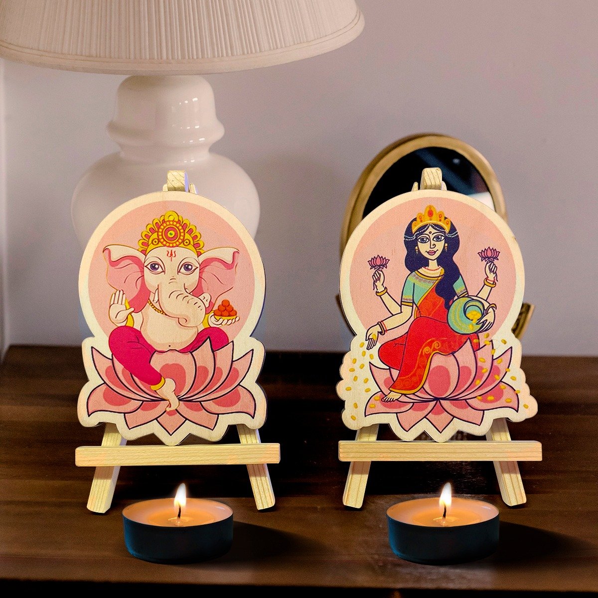 OE122 - Wooden Ganesh Laxmi idols with stand | Diwali Gifting - Image 4