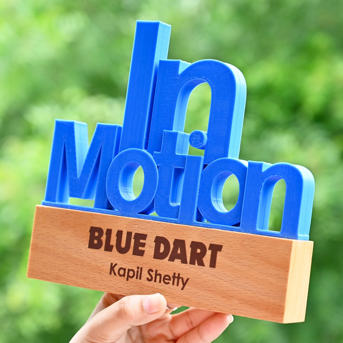 BSTM76 - InMotion – 3D Printed Award with Wooden Base - Image 2
