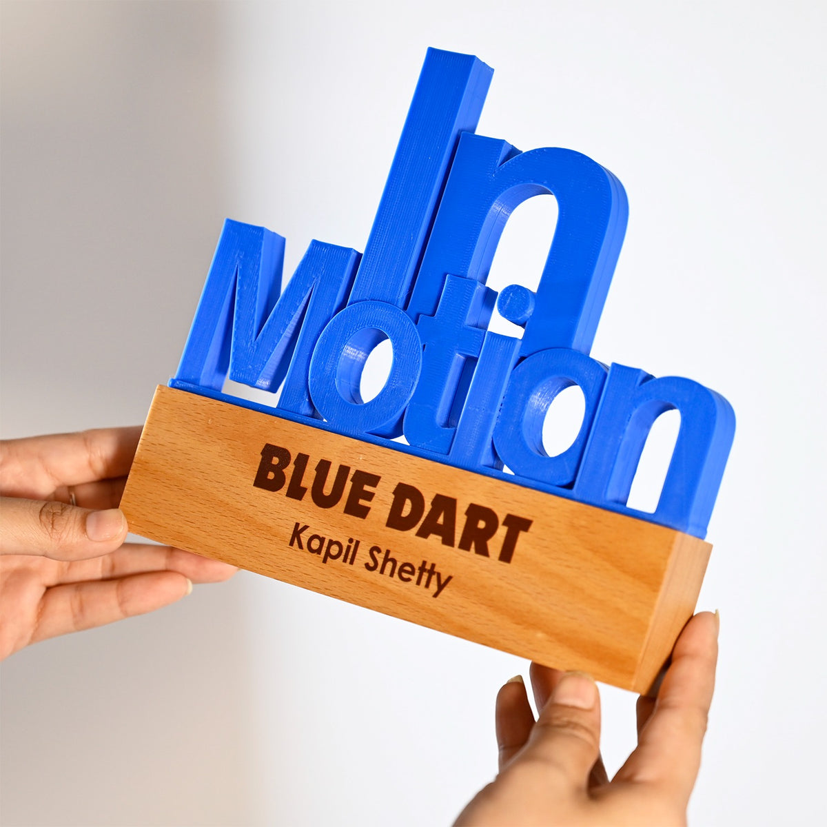 BSTM76 - InMotion – 3D Printed Award with Wooden Base - Image 3