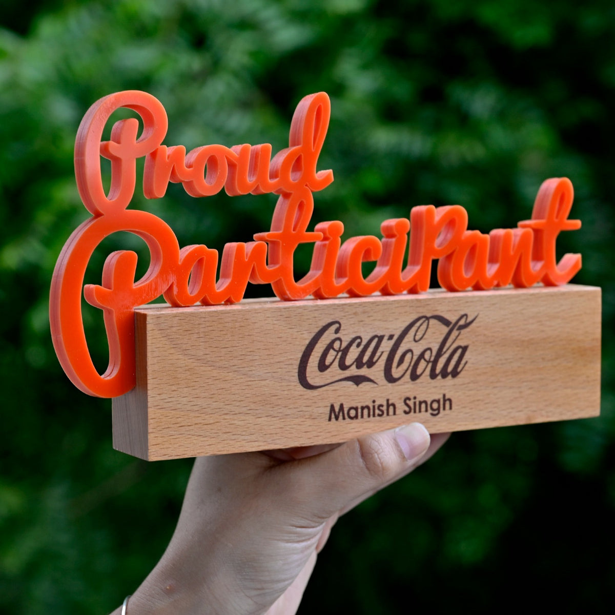 BSTM74 - Proud Participant Award – Acrylic Text with Wooden Base - Image 3