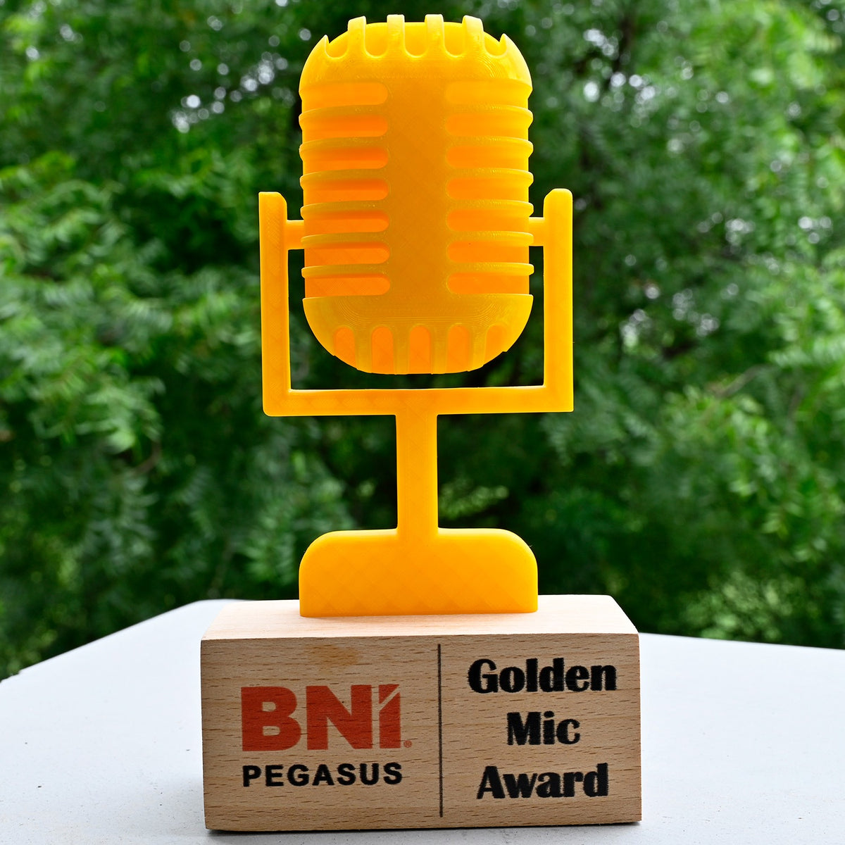 BSTM72 - Custom 3D Mic Trophy with Beech Wood Base – A Spotlight-Worthy Award - Image 4