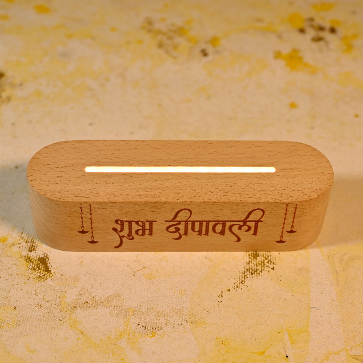 ED130 - Laxmi Ganesh Acrylic Rechargeable LED Lamp with Wooden Base | Diwali Gifting - Image 5