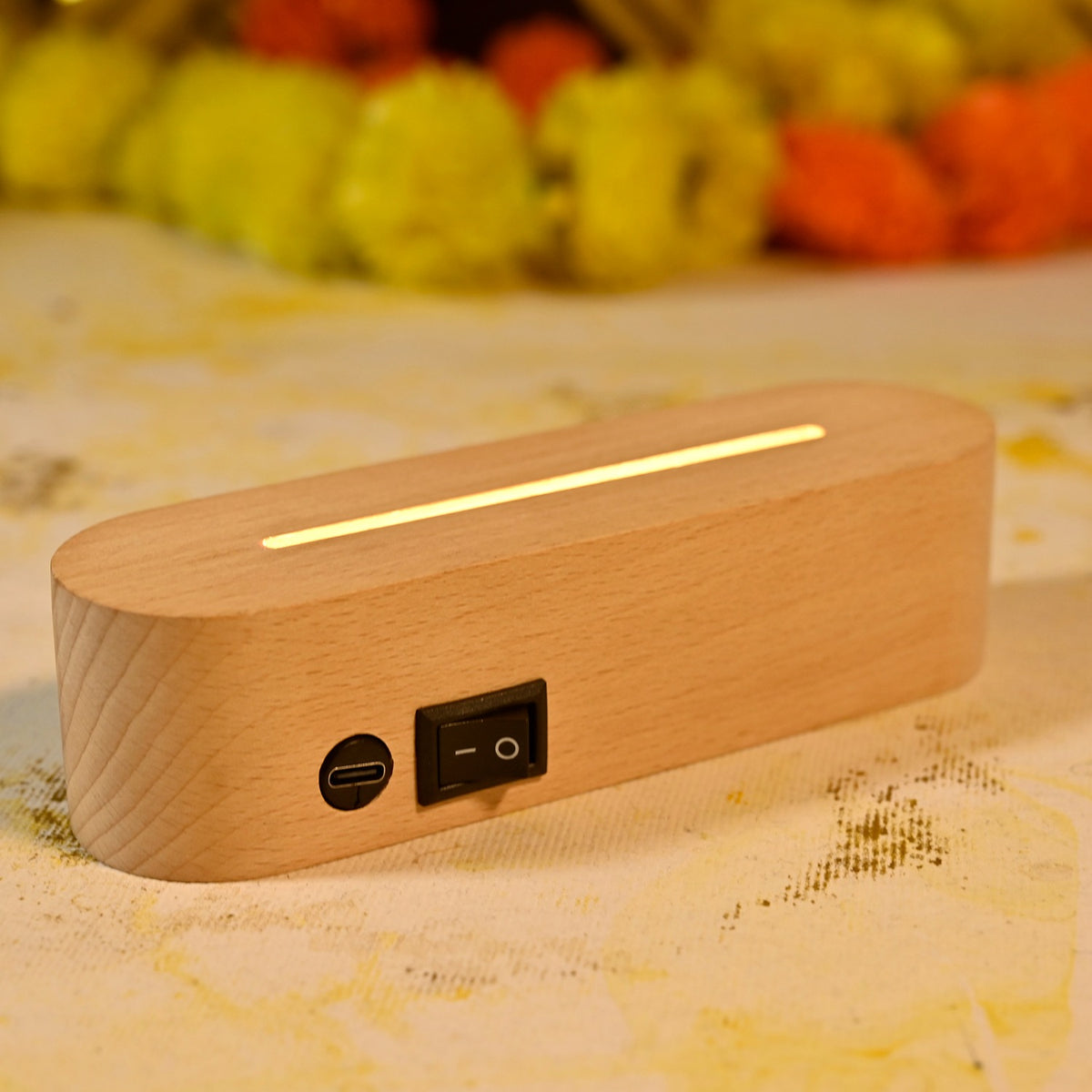 ED130 - Laxmi Ganesh Acrylic Rechargeable LED Lamp with Wooden Base | Diwali Gifting - Image 6