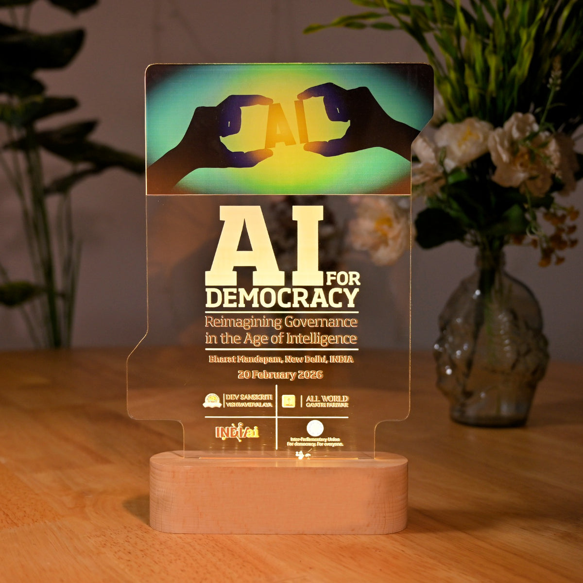 BSTM80 - Custom Illuminated Acrylic Award with Wooden Base