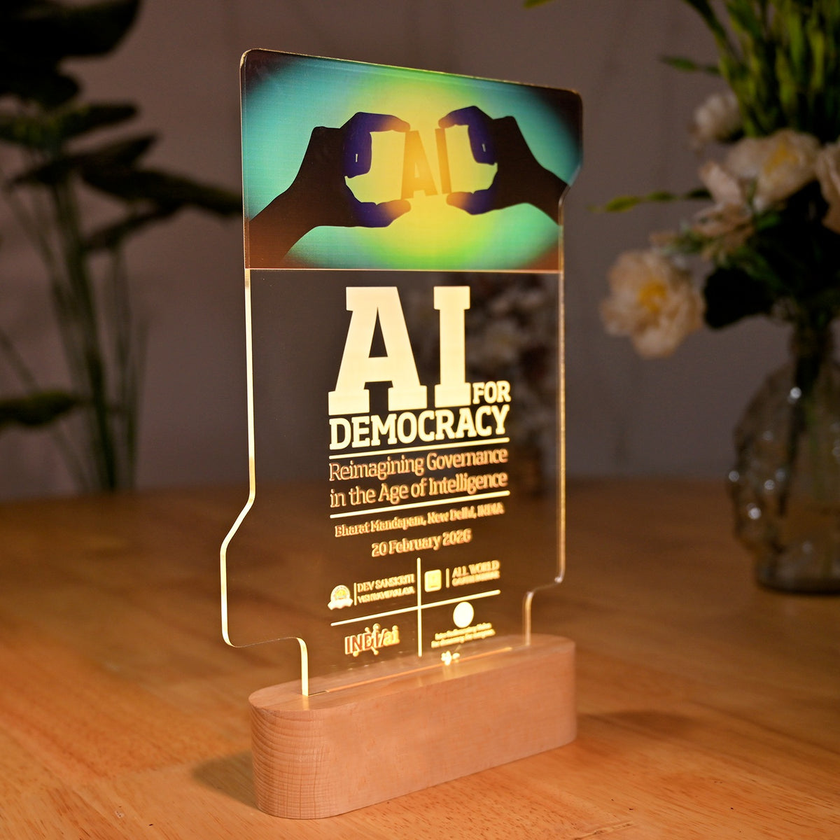 BSTM80 - Custom Illuminated Acrylic Award with Wooden Base - Image 2