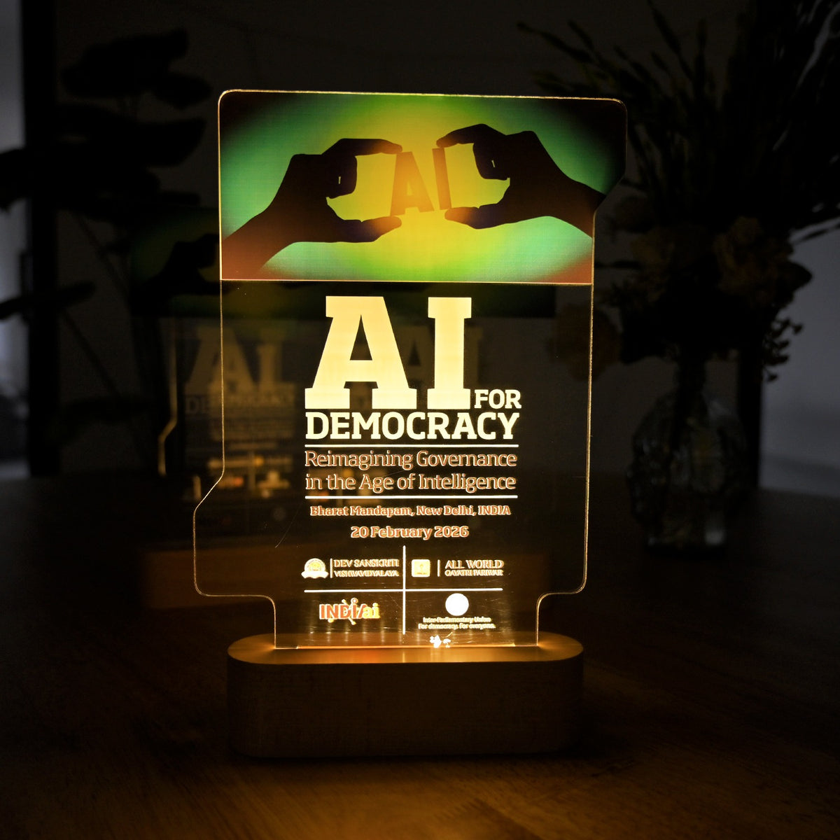 BSTM80 - Custom Illuminated Acrylic Award with Wooden Base - Image 3
