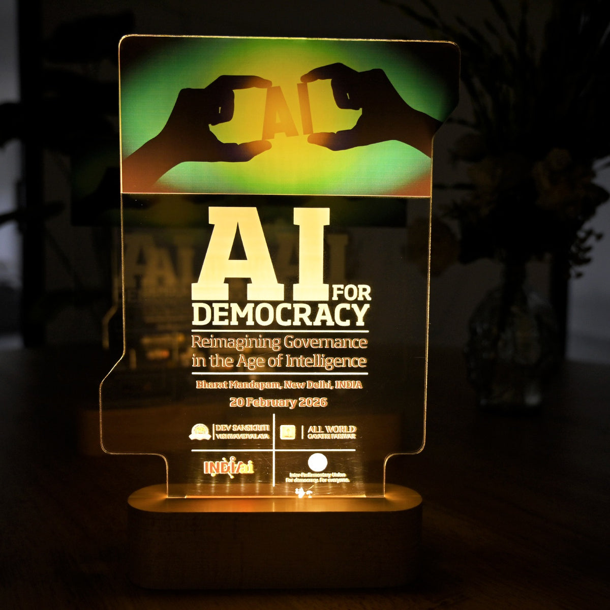 BSTM80 - Custom Illuminated Acrylic Award with Wooden Base - Image 5