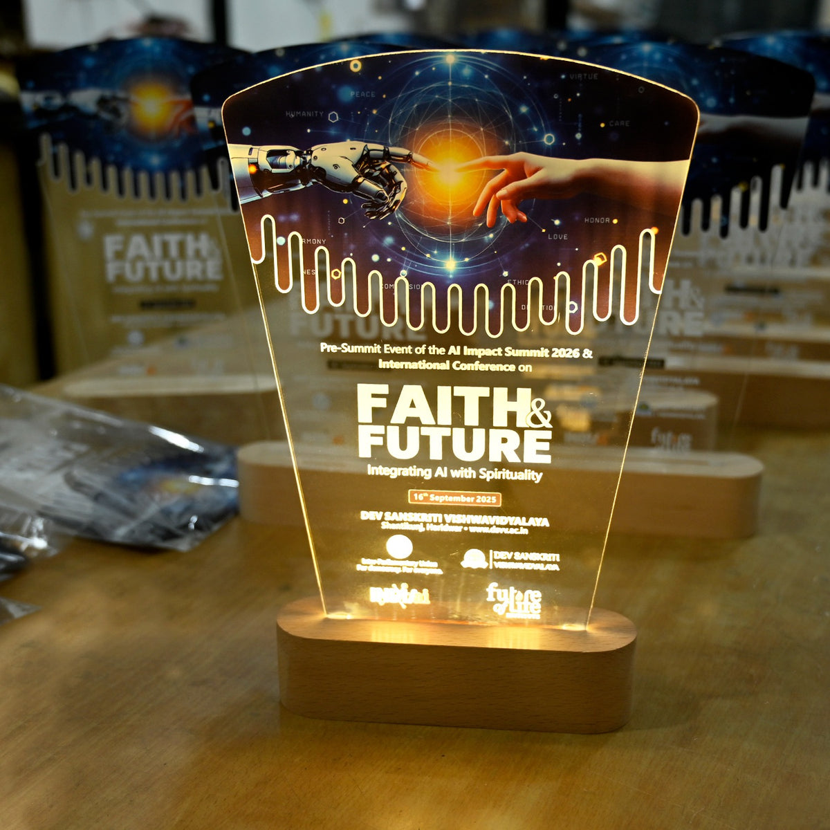 BSTM80 - Custom Illuminated Acrylic Award with Wooden Base - Image 4